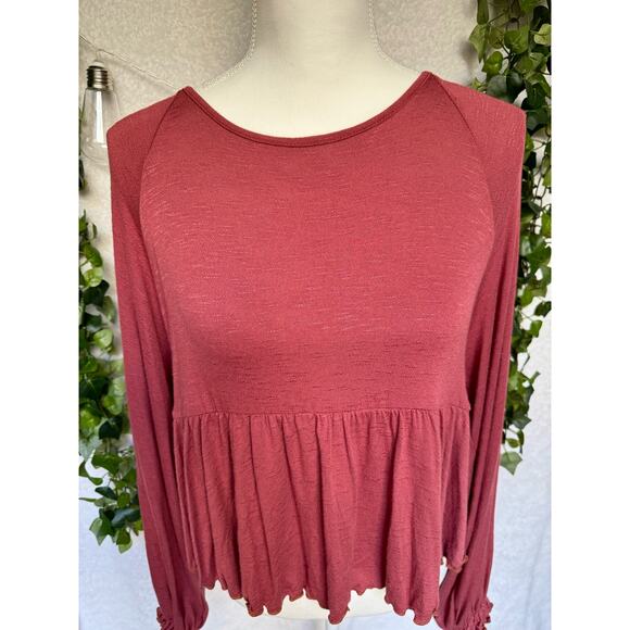 New Altar'd State Red Cropped Ruffled Long Sleeve Top Women's Medium - Picture 4 of 11